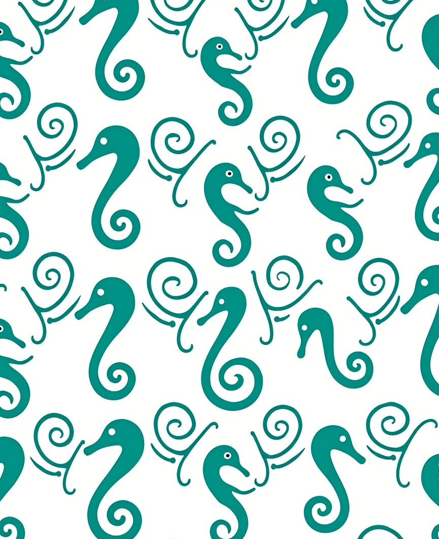 Teal Seahorse Swirl Graphic Rug