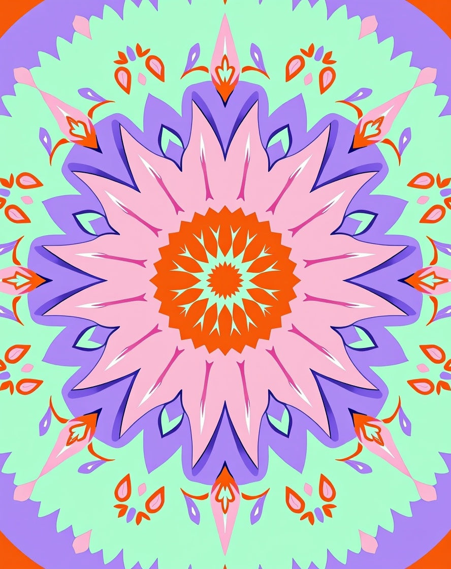 Vibrant Orange Pink Mandala Medallion Rug