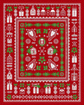 Red White Folk Art Village Border Rug