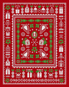 Red White Folk Art Village Border Rug