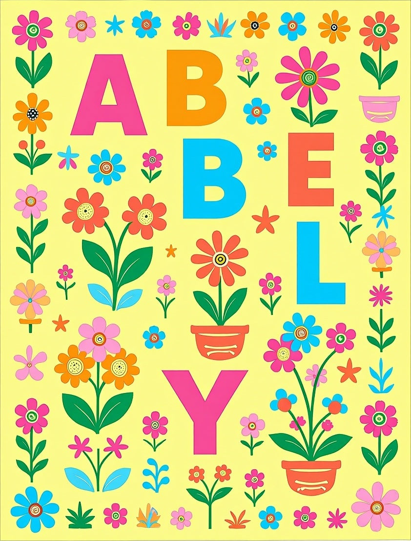 Bright Floral Alphabet Arrangement Rug