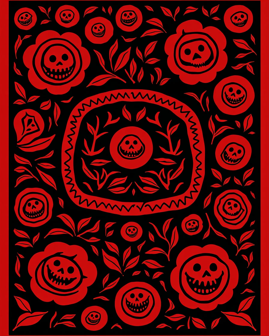 Red Skull Flower Garden Rug