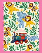 Playful Lions and Elephants Train Journey Rug