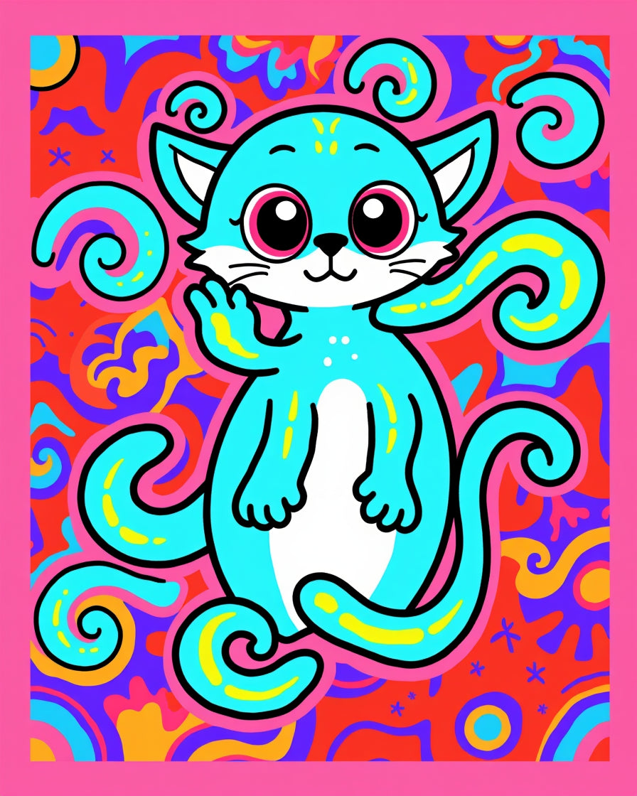 Whimsical Blue Cat Swirls Rug