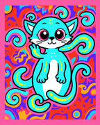 Whimsical Blue Cat Swirls Rug