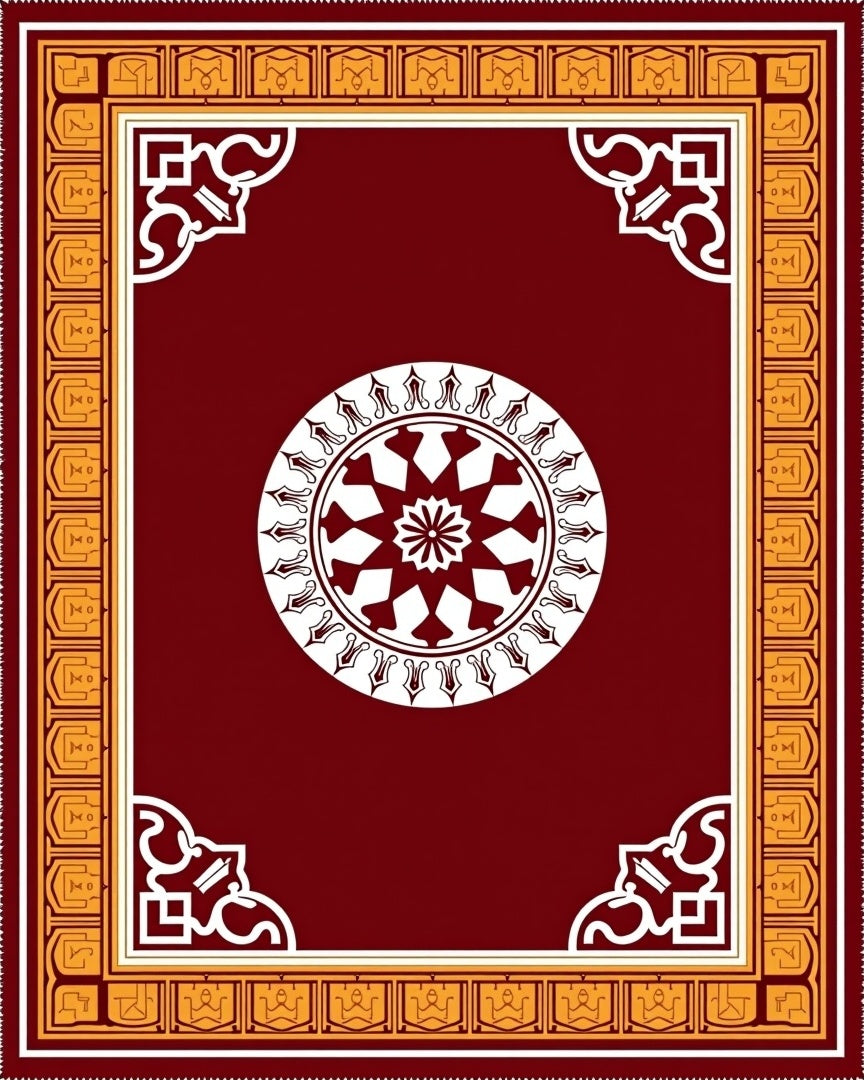 Crimson Gold Medallion Border Rug