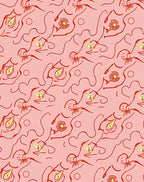 Whimsical Red Figures Pink Abstract Rug