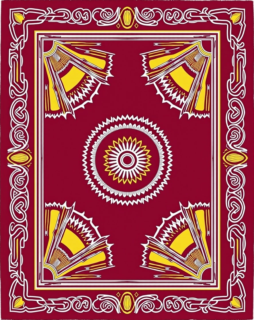 Crimson Yellow Sunburst Geometric Rug
