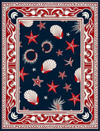Navy Red White Seashell Starfish Charm Rug