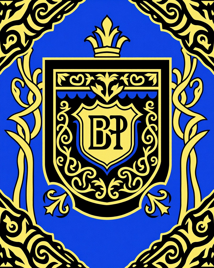 Royal Blue Yellow Crested Emblem Rug