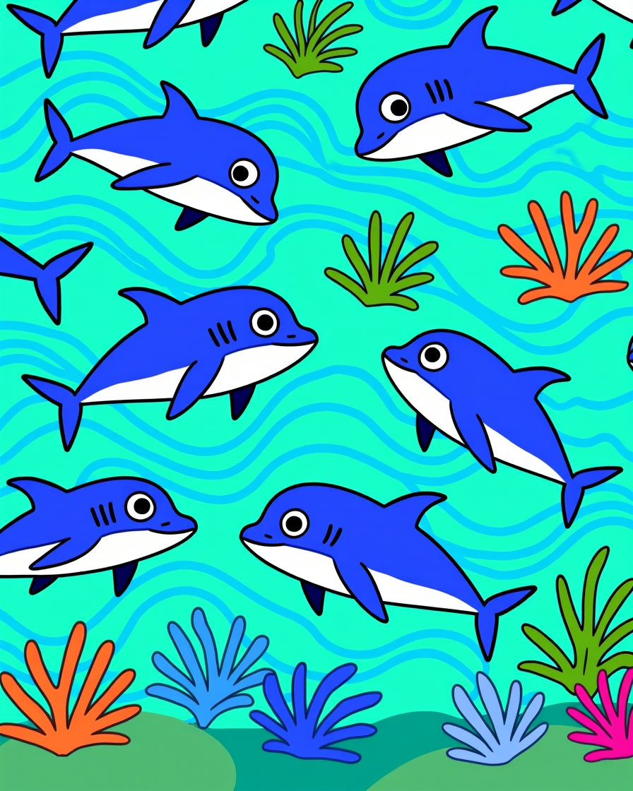 Whimsical Blue Sharks Ocean Scene Rug