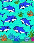 Whimsical Blue Sharks Ocean Scene Rug