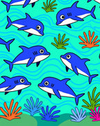 Whimsical Blue Sharks Ocean Scene Rug