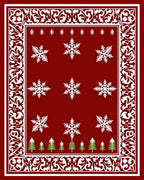 Crimson Snowflakes Evergreen Forest Border Rug