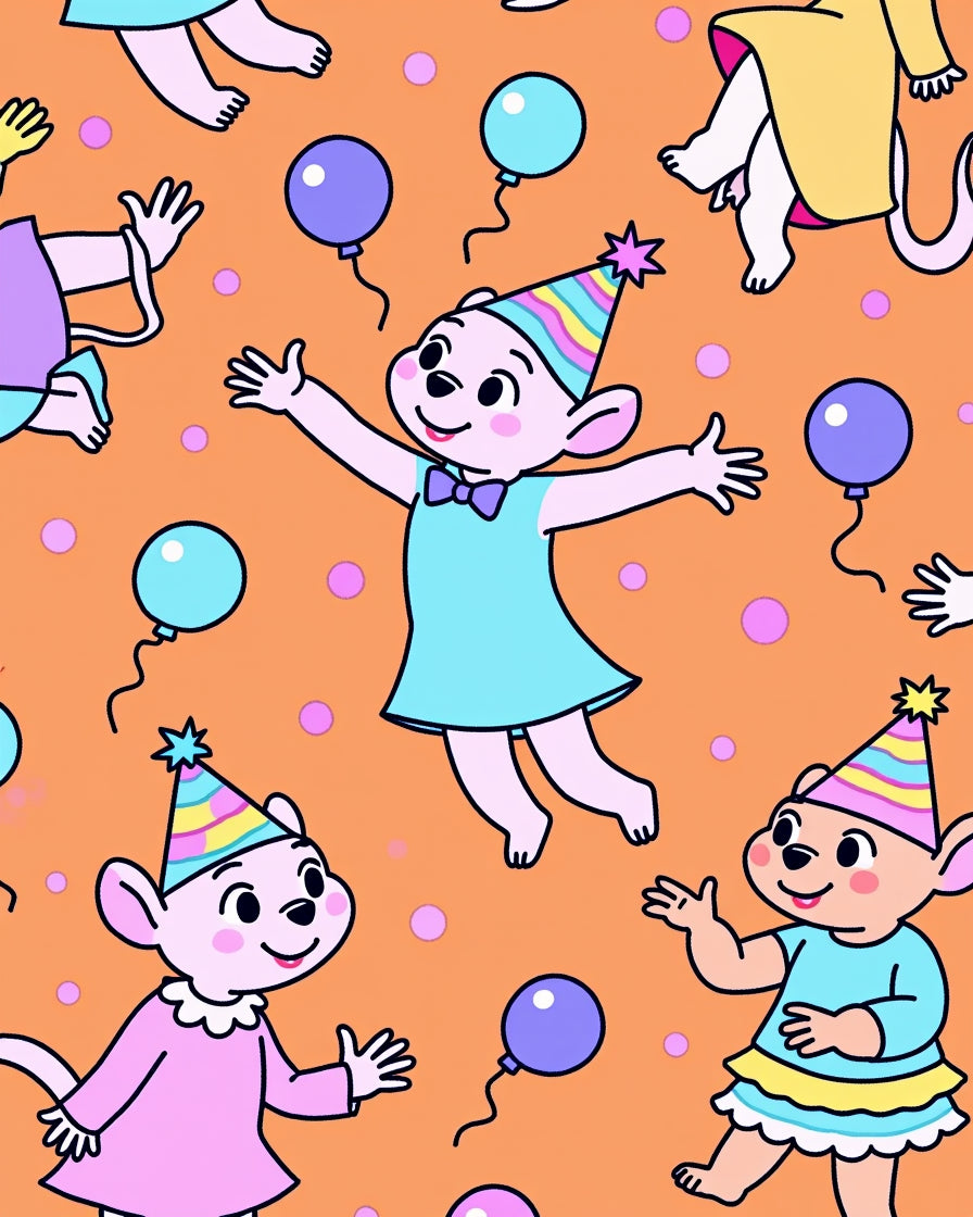 Whimsical Pink Mice Party Balloons Orange Rug