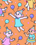 Whimsical Pink Mice Party Balloons Orange Rug