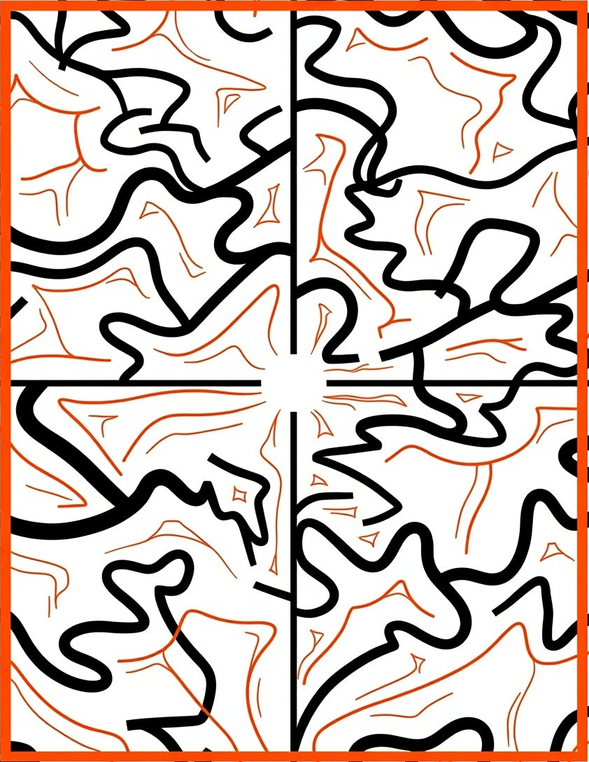 Bold Orange Black Wavy Abstract Rug
