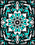 Black Teal White Medallion Floral Graphic Rug