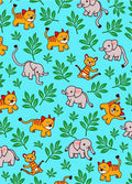 Cute Elephants Tigers Green Leaves Rug