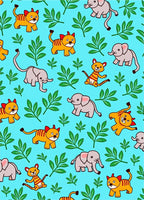 Cute Elephants Tigers Green Leaves Rug