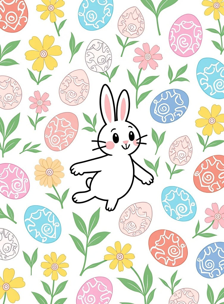 Charming Bunny Easter Egg Floral Rug