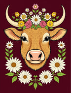 Whimsical Highland Cow Floral Wreath Rug