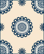 Navy Blue Medallion Cream Background Rug