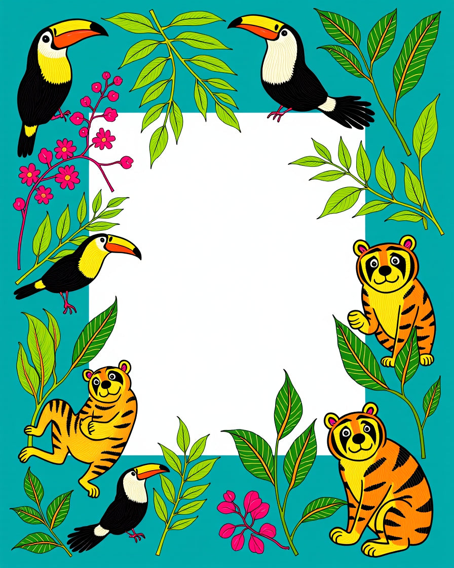 Tropical Toucans Tigers Floral Jungle Rug