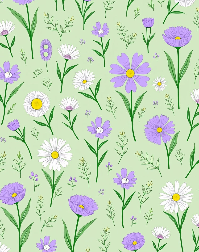 Lilac White Daisy Garden Meadow Rug