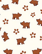 Playful Brown Bear and Paw Print Rug