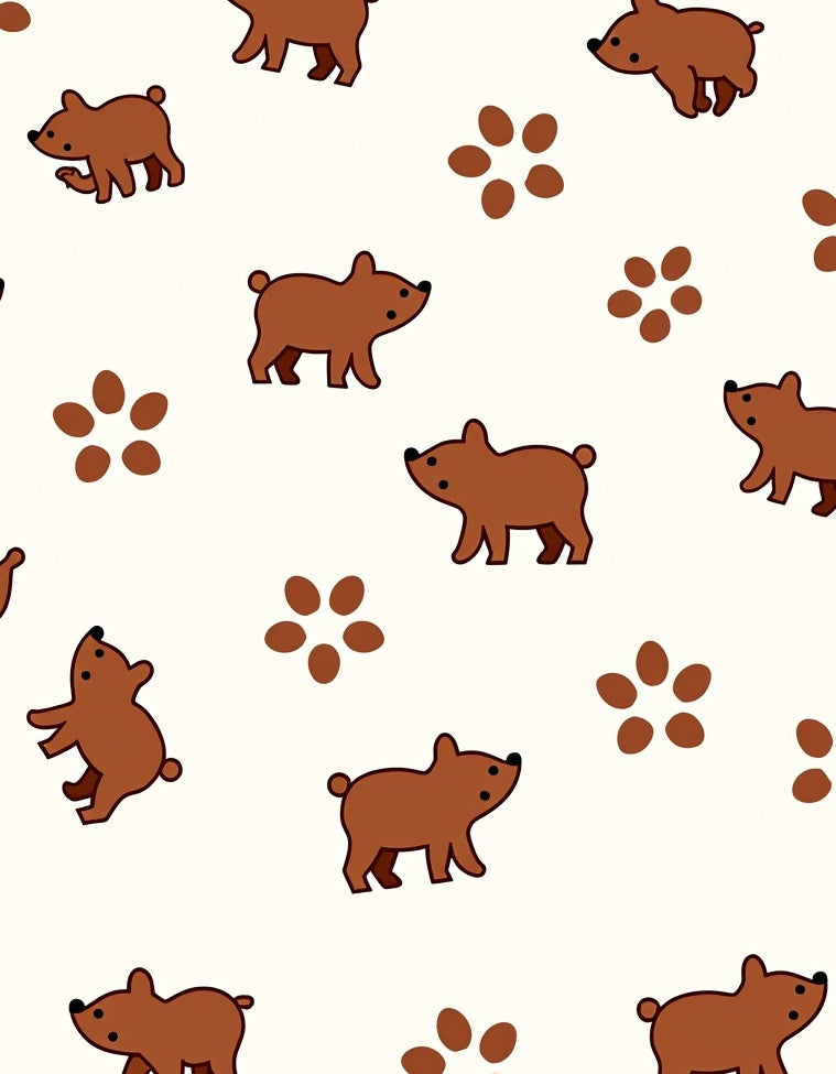 Playful Brown Bear and Paw Print Rug