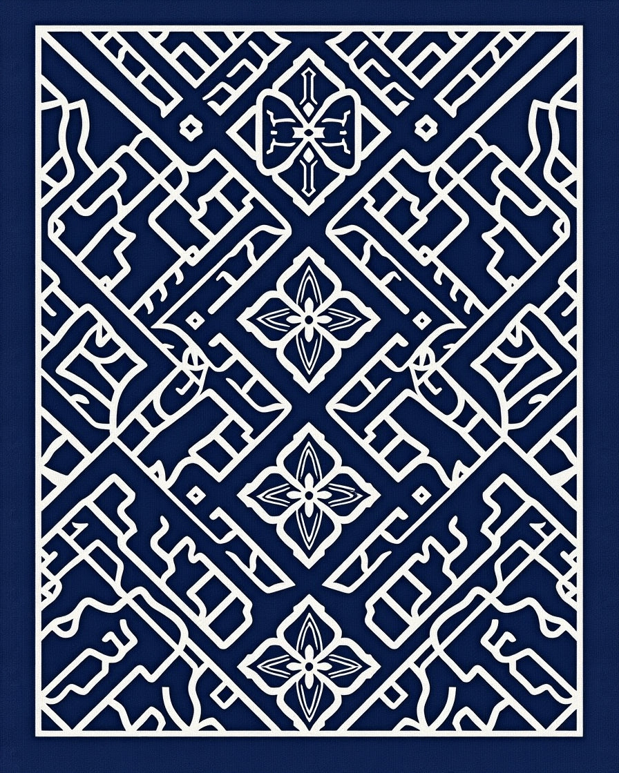 Navy White Intricate Geometric Floral Rug