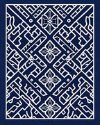 Navy White Intricate Geometric Floral Rug