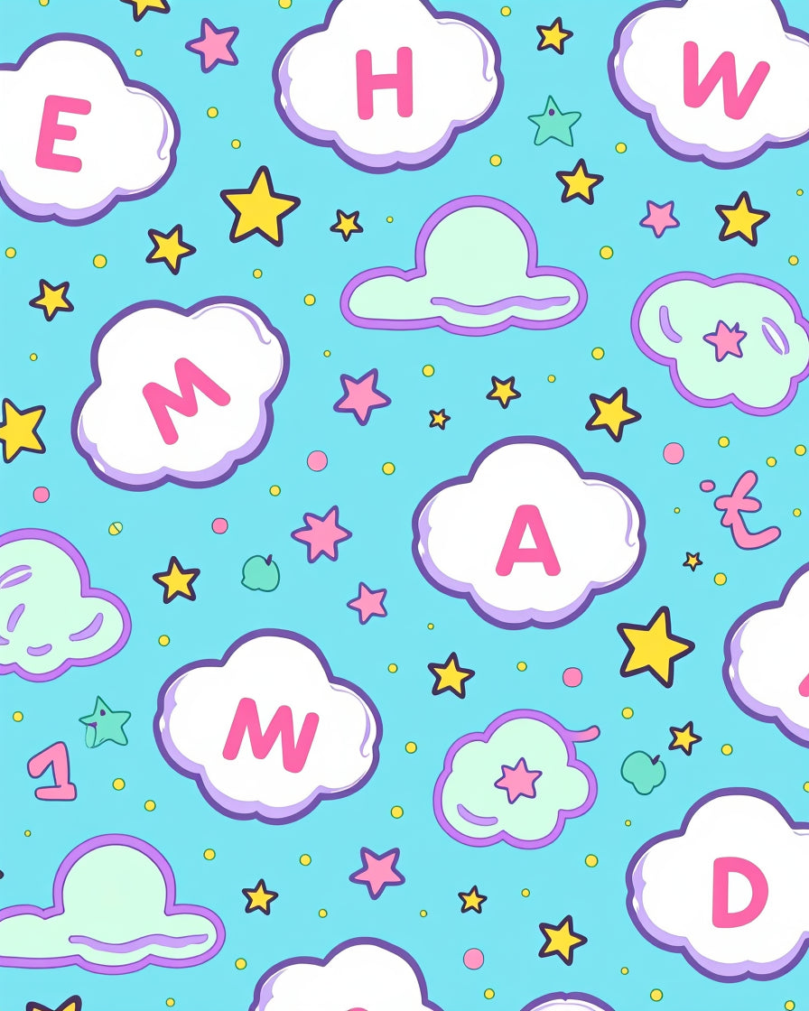Whimsical Cloud Moon Star Alphabet Rug