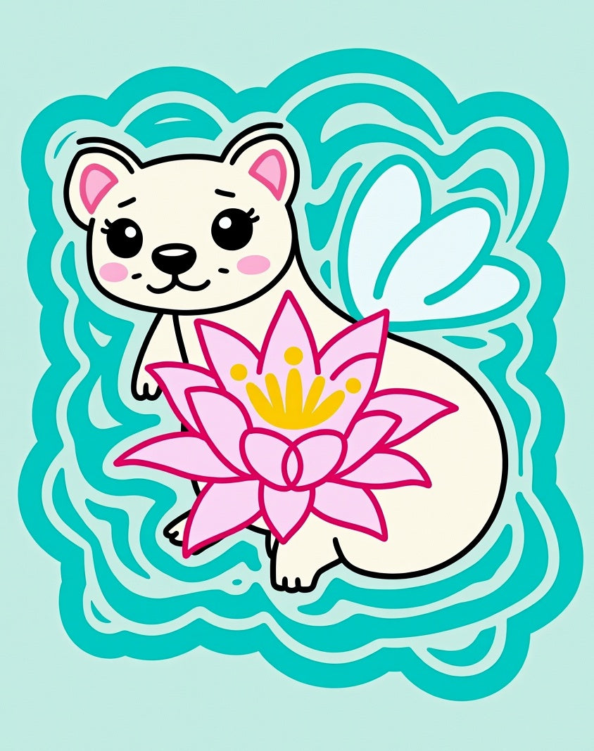 Cute Ferret With Pink Lotus Flower Rug