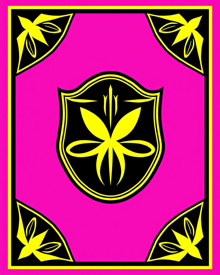 Vibrant Pink Yellow Crest Shield Rug