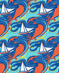 Nautical Sailboats Blue Orange Waves Rug