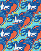 Nautical Sailboats Blue Orange Waves Rug