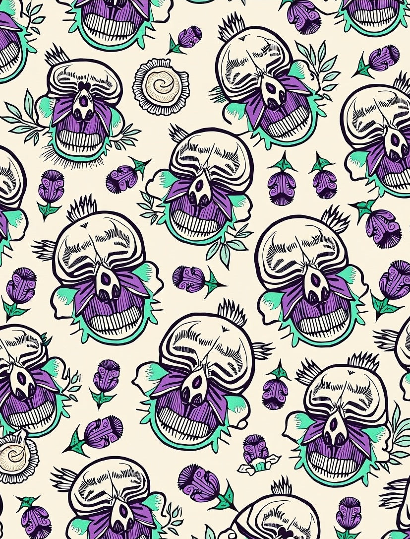 Purple Skull Floral Cream Background Rug