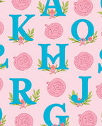 Aqua Alphabet Pink Swirl Floral Rug