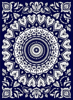 Navy White Heart Mandala Garden Rug