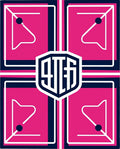 Hot Pink Navy White Geometric Crest Rug