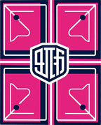 Hot Pink Navy White Geometric Crest Rug