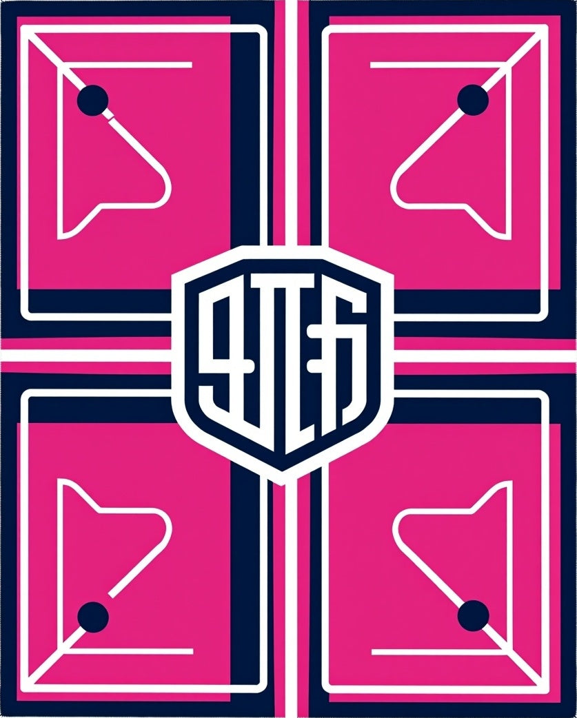 Hot Pink Navy White Geometric Crest Rug