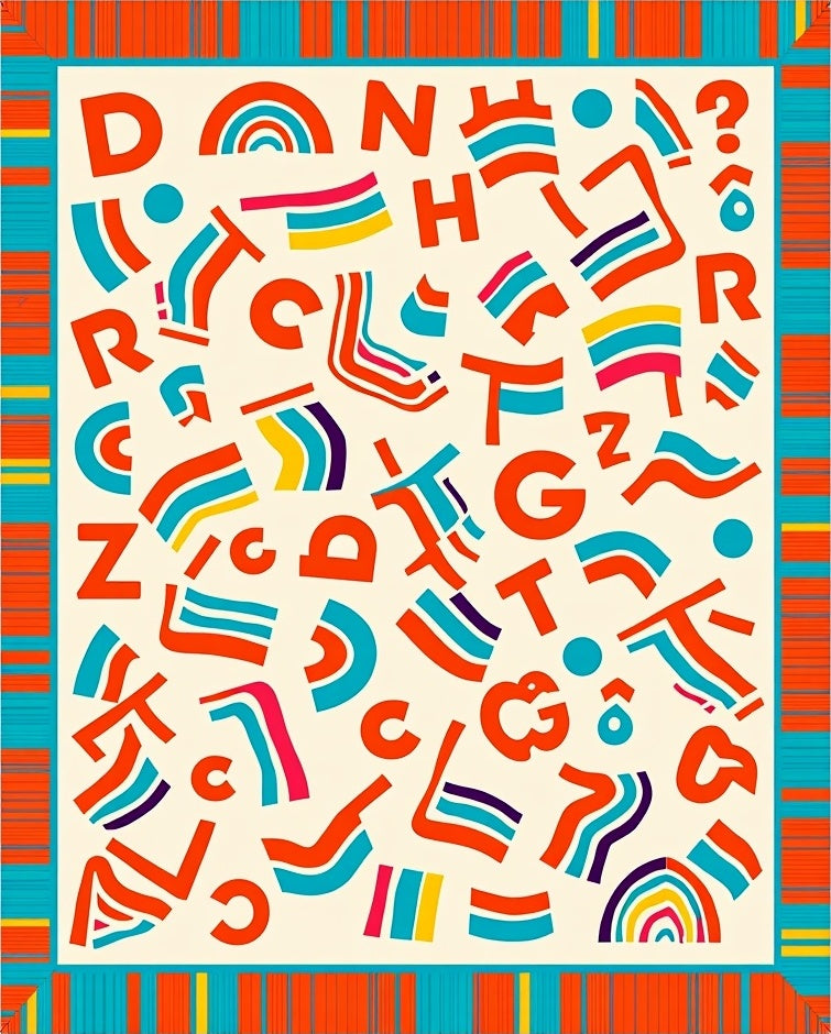 Playful Orange Alphabet Rainbow Shapes Rug