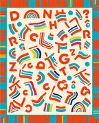 Playful Orange Alphabet Rainbow Shapes Rug
