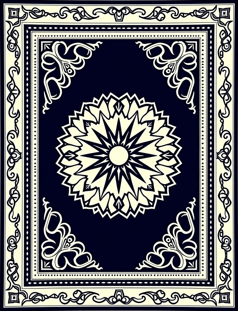 Deep Blue Radial Floral Medallion Rug
