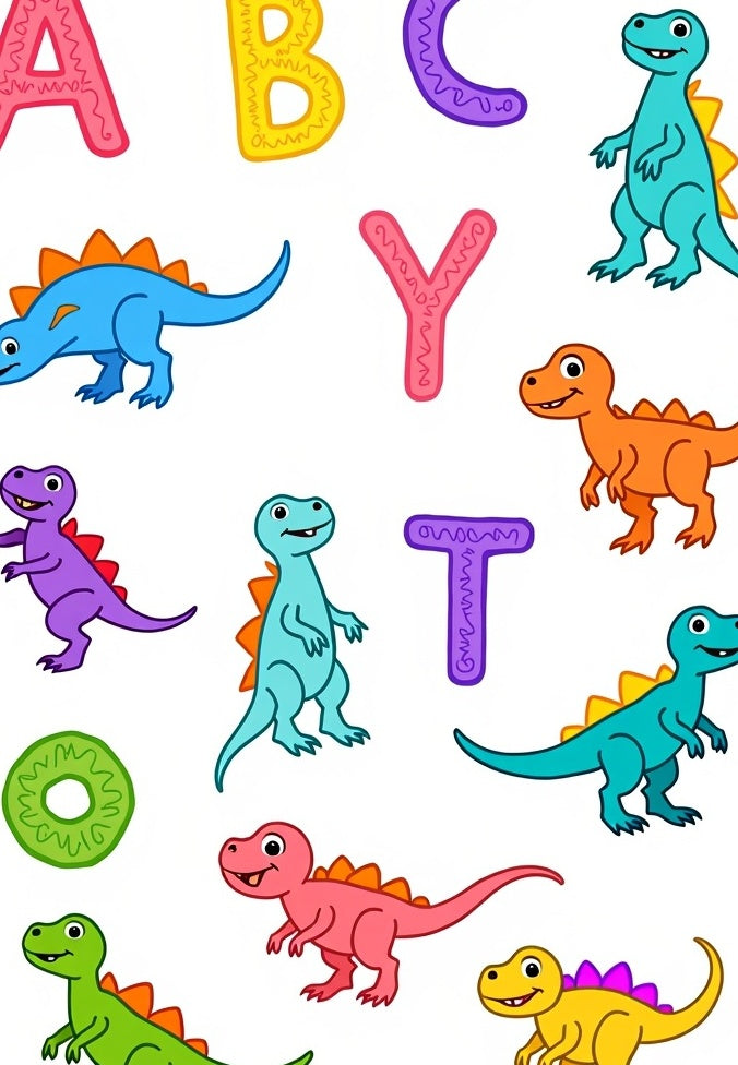 Playful Colorful Alphabet Dinosaur Pals Rug
