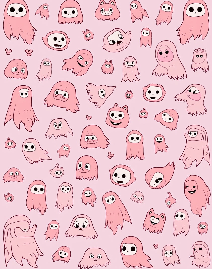 Spooky Pink Ghost Cartoon Collage Rug