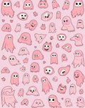 Spooky Pink Ghost Cartoon Collage Rug